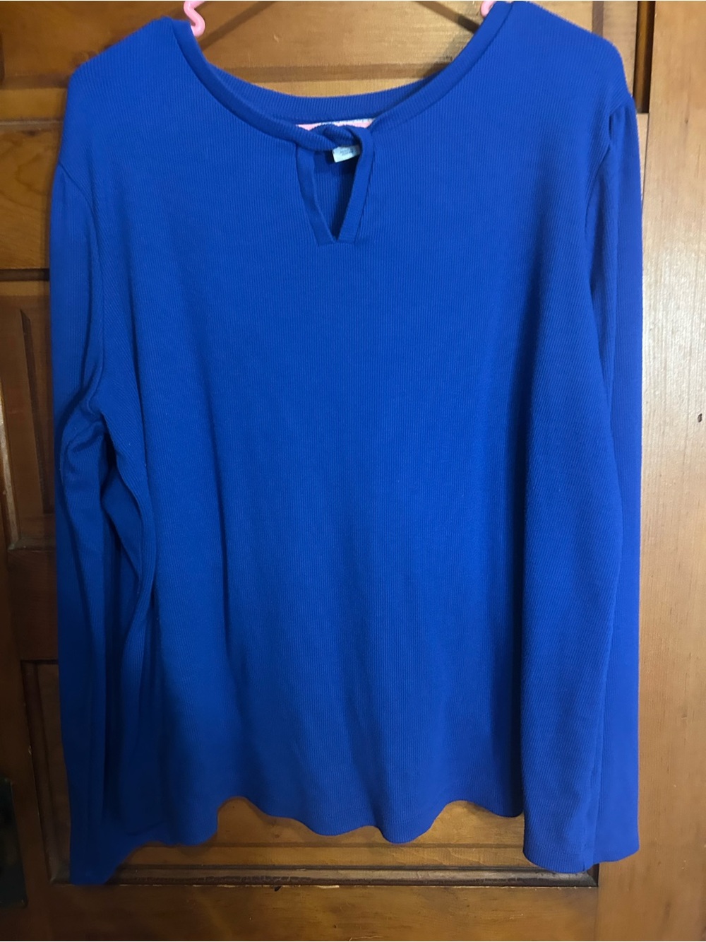 Liz Claiborne Long Sleeve Crewneck Ribbed Shirt in Bright Blue